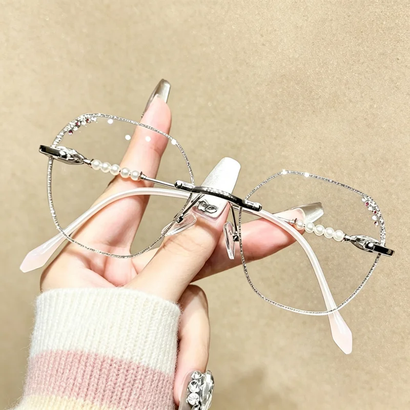 New Trend Womne's Blue Light Blocking Glasses Elegant Luxury Optical Spectacle Eyeglasses Unisex Pearl Design Computer Glasses