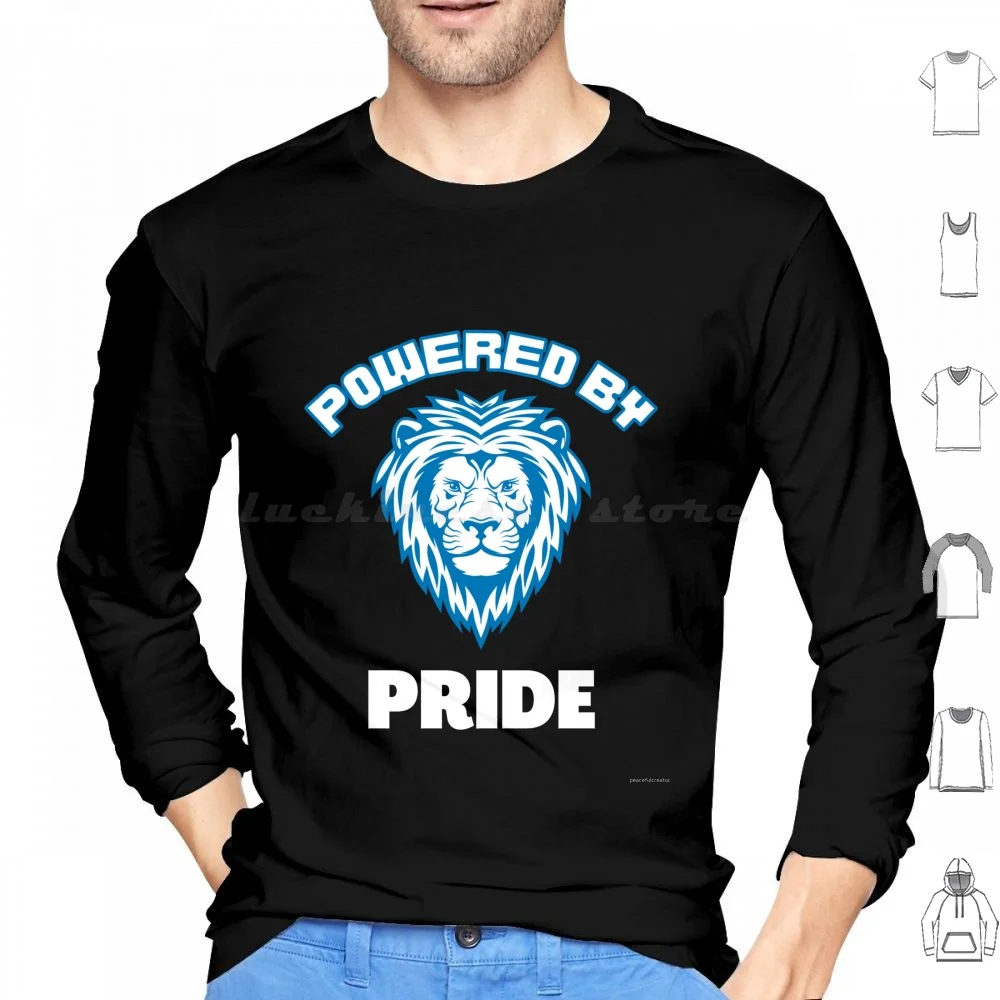 Powered By Pride-Hoodies Long Sleeve Football Dan Campbell Funny Quote Hard Knocks Dan Campbell Game Day Pride Grit