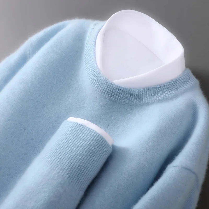 خريف شتاء جديد% رداء علوي من الصوف الرجال الجولة الرقبة البلوز سترة غير رسمية محبوك قاعدة طبقة حجم كبير فضفاض الكشمير Sw