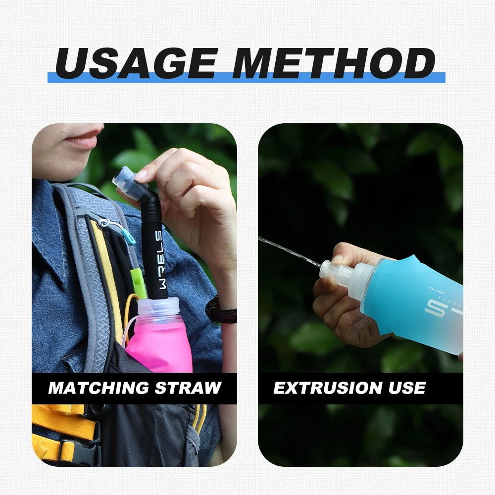 Portable TPU Folding Soft Flask Water Bottle for Running Hiking Cycling Fitness High Flow Sport Drink Bag
