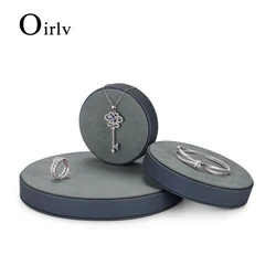 Oirlv Luxury Circle PU Leather Jewelry Display Trays with Microfiber Jewelry Counter Exhibited Tray for Necklace Bangle Ring