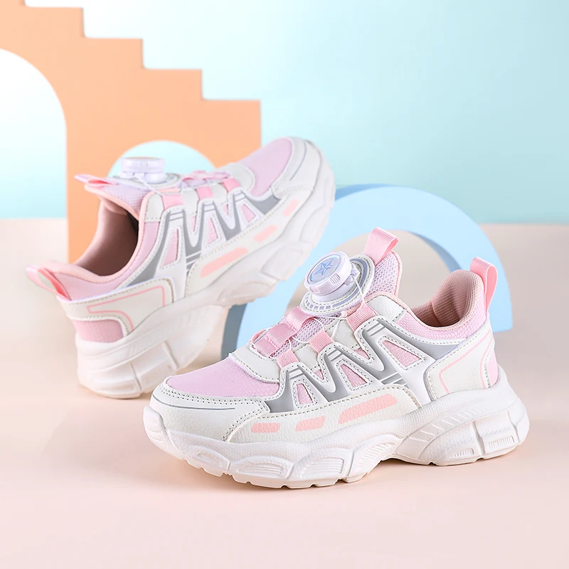 A pair of kids fashion high performance sneakers, quick rotary lace, flexible wear-resistant sole campus sports shoes YY-6065S