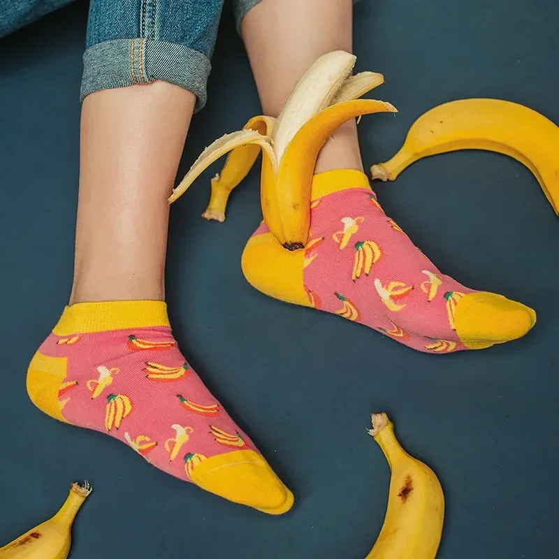 Slippers Socks Women Invisible Novelty 2024 Spring Summer Happy Funny Hamburger Cactus Ankle Combed Cotton Boat Socks Peonfl