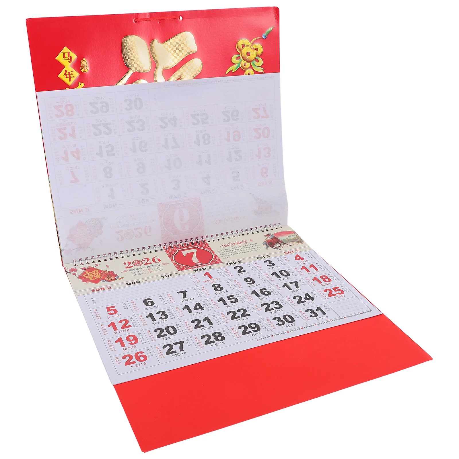 

Китайский лунный календарь Год лошади Винтаж Золотая фольга Настенный календарь Ежедневник Домашний офис Весенний фестиваль Декор