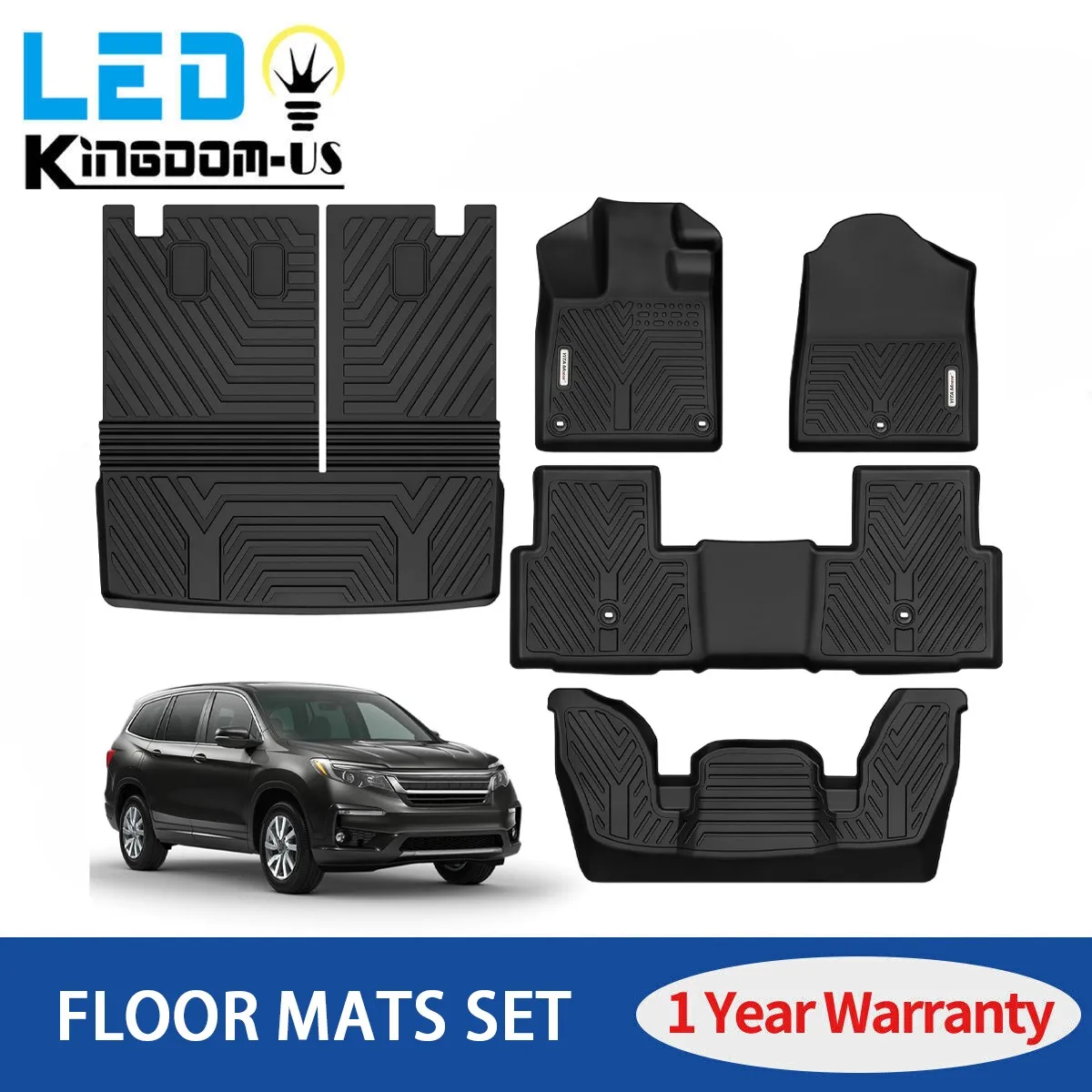 

3D-коврики для пола + коврик для спинки сидений и багажника для Honda Pilot 2023-2026, всепогодные