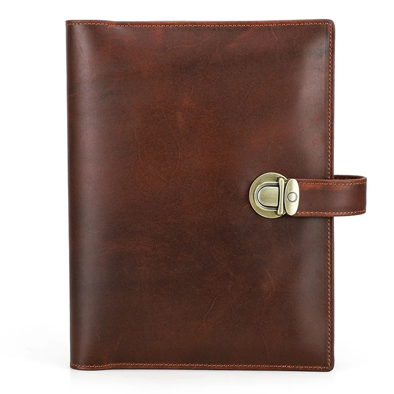 Genuine Leather A5 Laptop Business Notebook Cover Multi Functional Locking Buckle Handmade Stationery School Office Supplies