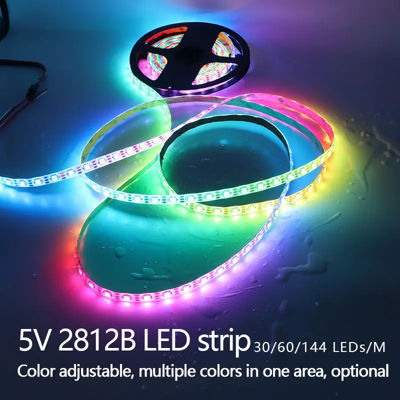 1M WS2812B RGB LED Addressable Digital Pixel Light Strip DC 5V 0.3W/LEDs 30/60/144 Lamp Black White SMD 5050 WS2812 2812 2812B