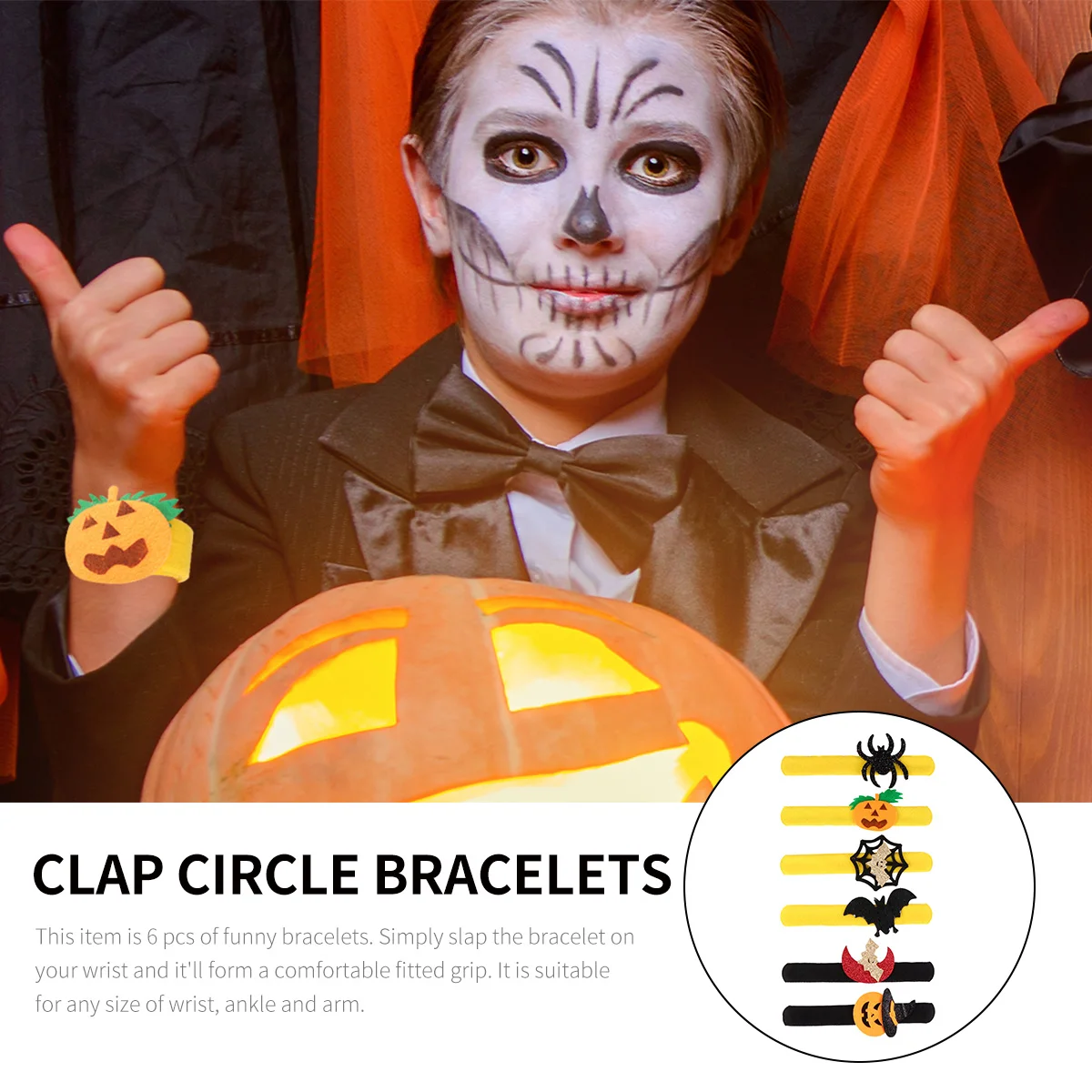 

6 pcs Halloween Slap Bracelets Suit Wristbands for Kids Party Favors Flexible Long Lasting Ghost Bat Pumpkin Patterns