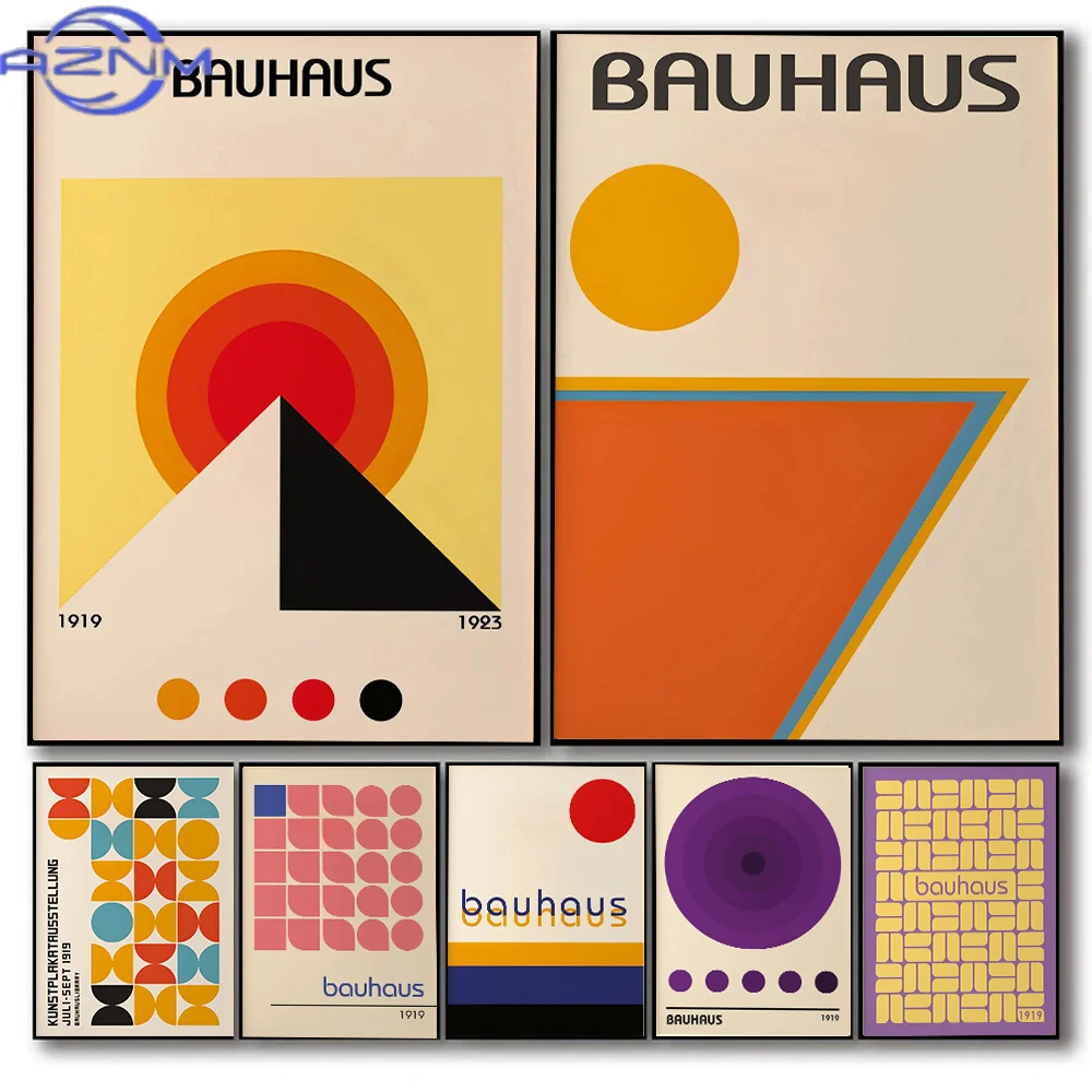 Yellow Orange Bauhaus Pyramid Canvas Poster Pink Abstract Geometric Wall Art Prints for Modern Living Room Bedroom Home Decor