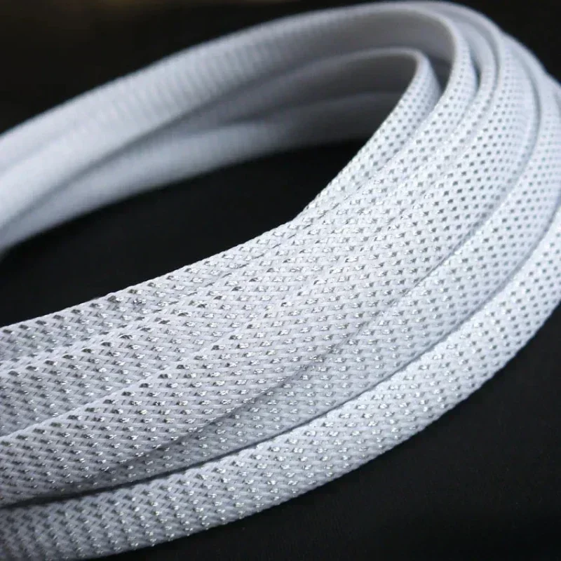 White Silver PET Insulation Expandable Braided Sleeve 2mm - 25mm High Density Wire Wrap Nylon Sheath Protection Cable Sleeving