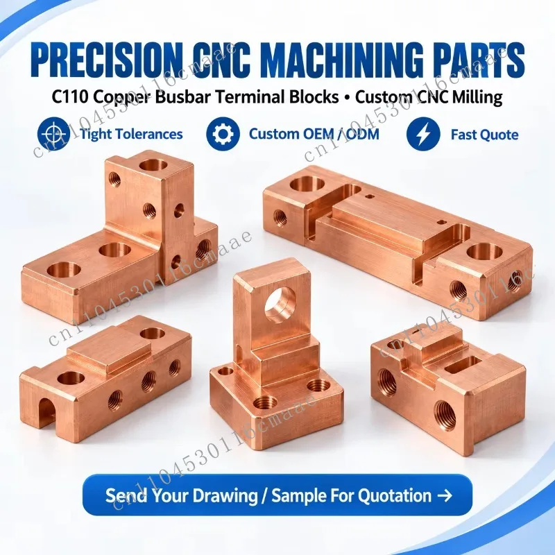 CNC Milling Copper C110 Power Electronics Busbar Block Precision Terminal Parts for Energy Equipment