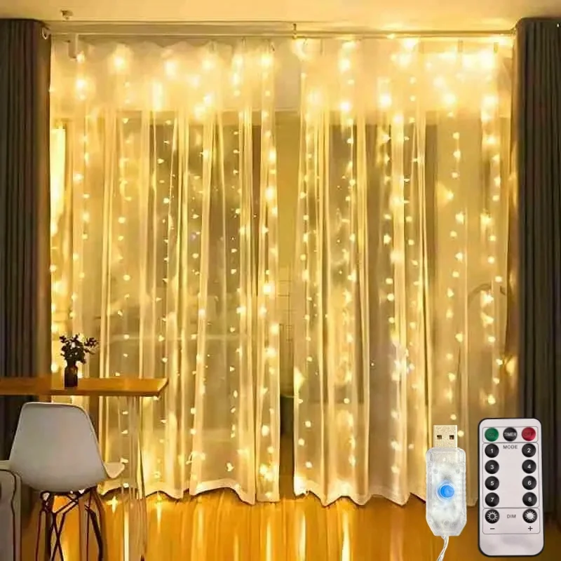 LED 커튼 스트링 라이트 요정 장식 USB 홀리데이 가랜드 램프 8가지 모드 가정 정원 크리스마스 파티 새해 결혼식용