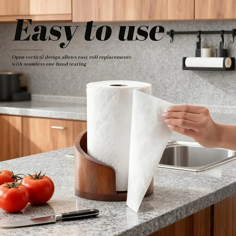 

Wooden Paper Towel Holder with Mango Wood Round Base with Iron Holder Countertop Towel Holder Mango Wood Stand Home Decor