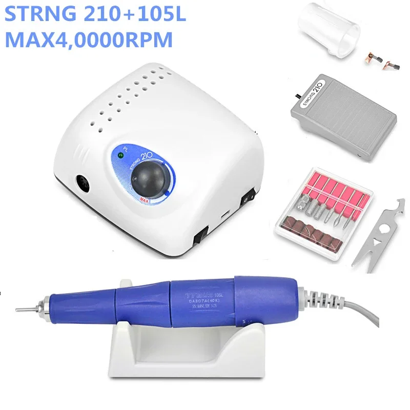 

35K/40K/45K Authent 65W Electric Nail Drill Machine Strong 210 plus 105L 102L 2.35mm Model Manicure Pedicure Nail File Bit