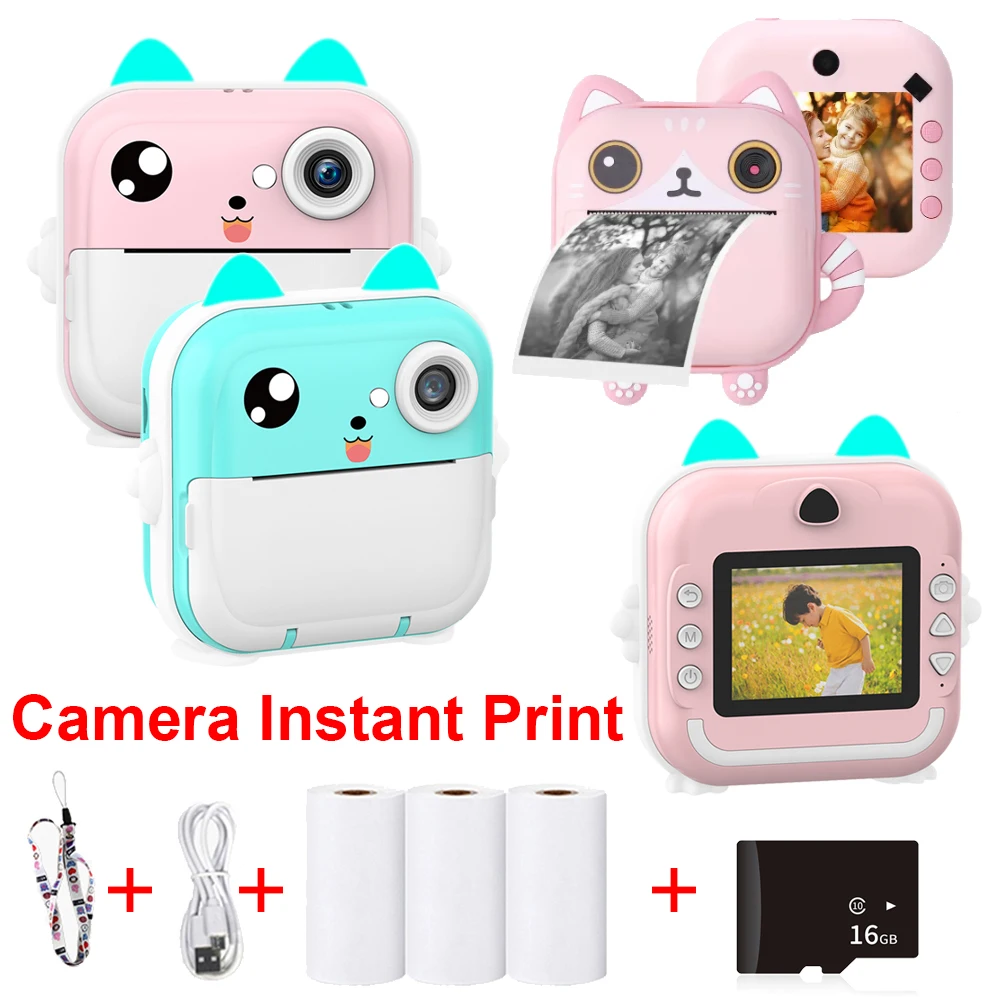 Kids Digital Photo Camera 2.4inch IPS Screen Child Camera Instant Print Video Recording Take Pictures Girl Boy Birthday Gift