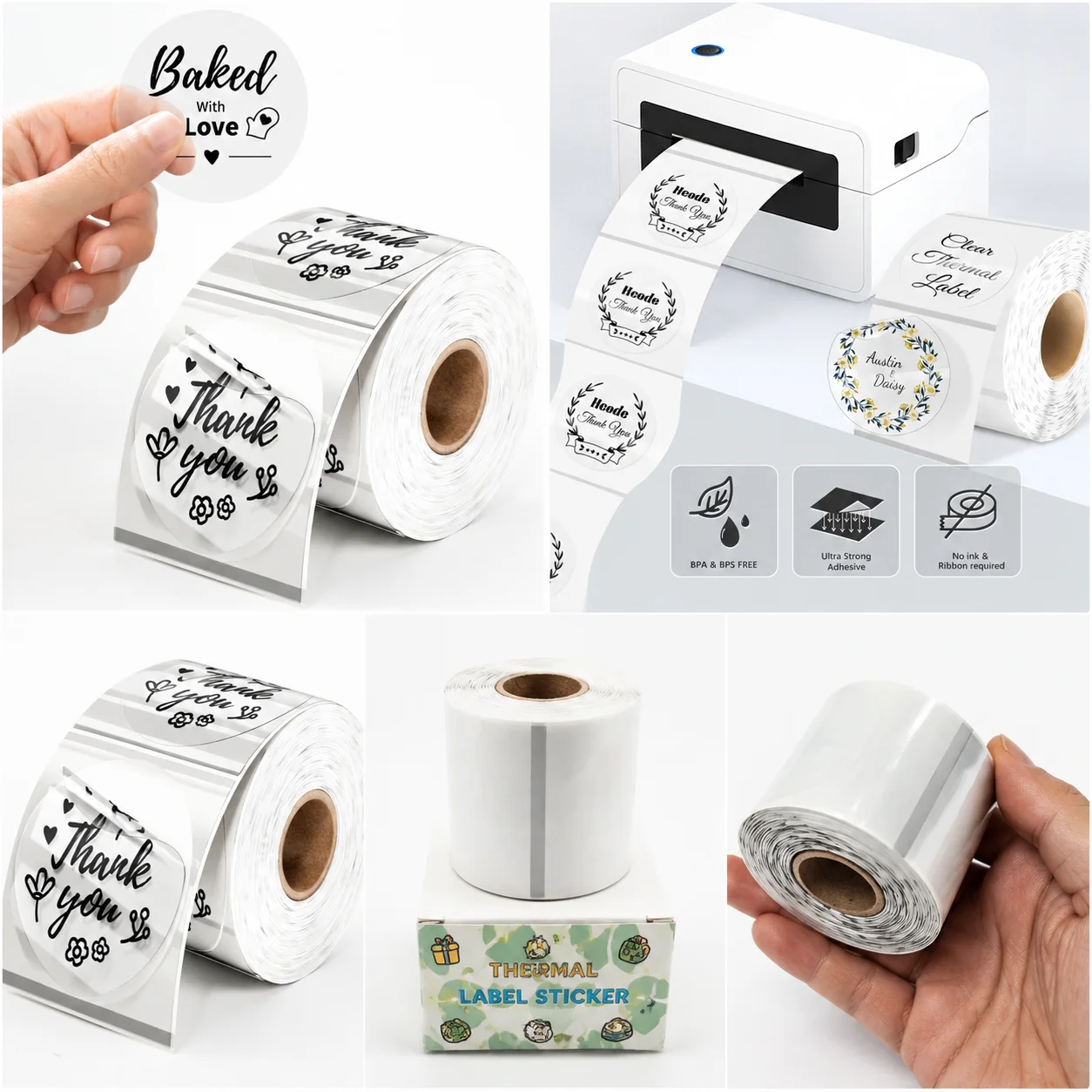 500 Pcs Transparent Water-Resistant Direct Sticker Labels Compatible with Thermal Printers Printable Label Stock for Bottles