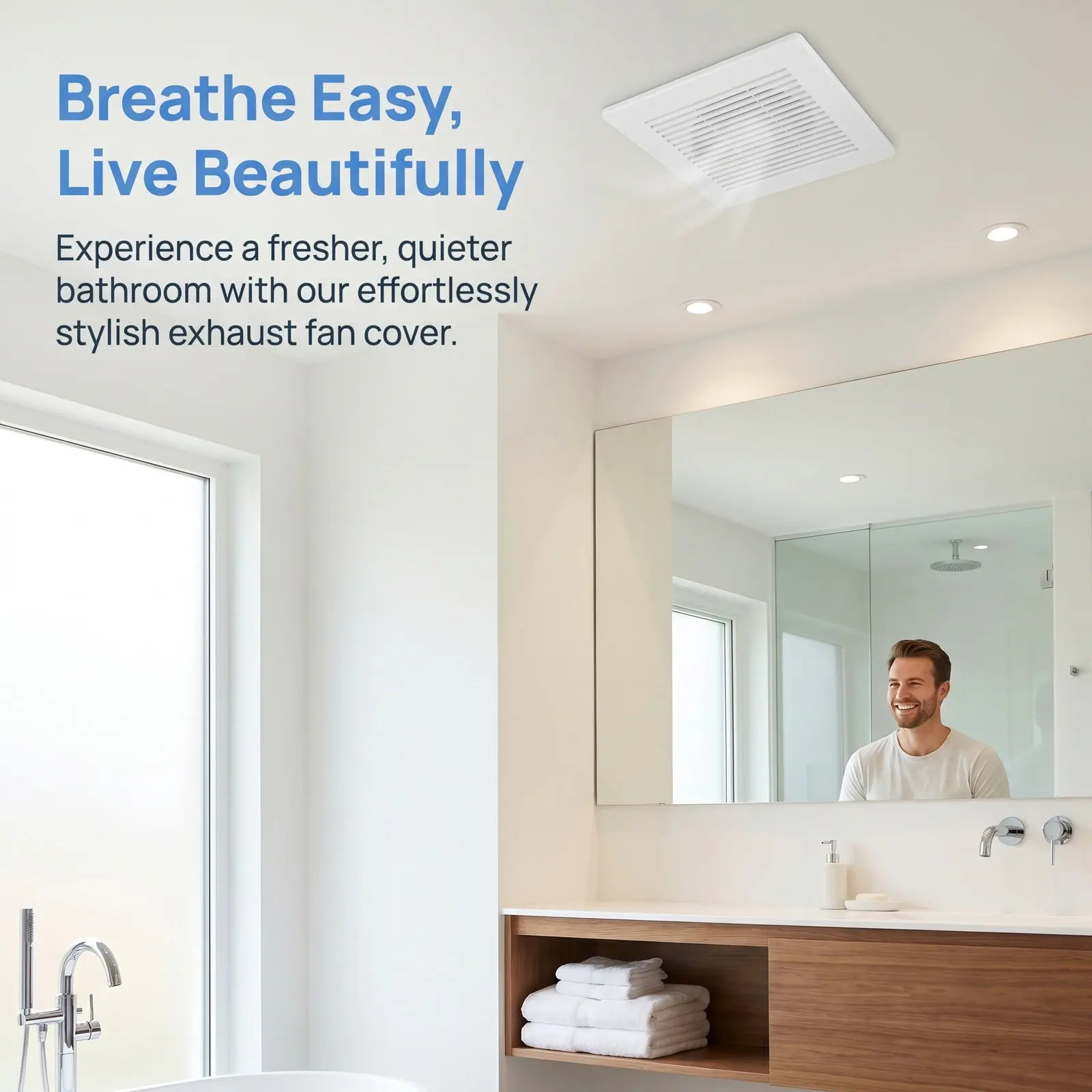 Bathroom Exhaust Fan Cover with Spring 9x9 Ceiling Vent Grille Replacement Plastic Fan Cover for Wall Mount Bathroom Ventilation