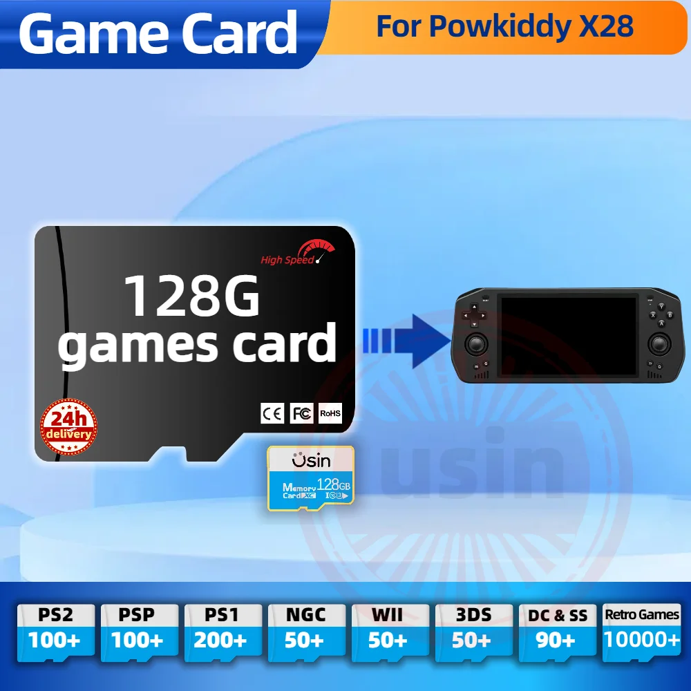 Game Card For Powkiddy X28 X18S TF Retro Games PS2 PSP PS1 Android portable Handheld Gaming SD Card High Speed 128G