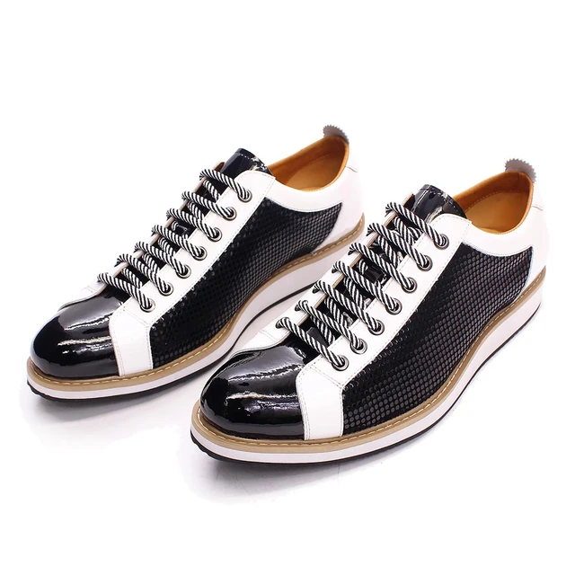 Grote Maat 6 Tot 13 Luxe Merk Schoenen Mannen Platte Sneakers Lakleer Lace Up Zwart Wit Casual Schoenen zapatos Casuales Hombres