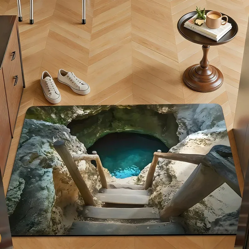 

3D Bottomless Hole Visual Effect Floor Carpet, Anti-Slip Entrance Mat for Bathroom Living Room Laundry