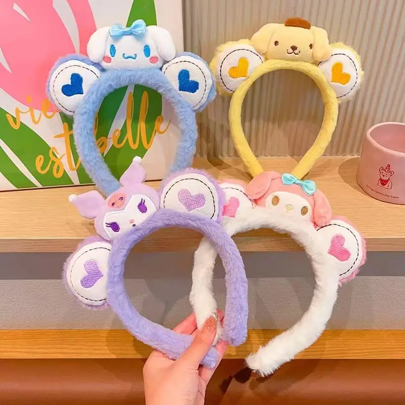 Cute Cartoon Kawaii Sanrio Kuromi Cinnamoroll My Melody Children's Plush Headband Girls' Headwear Hair Accessories with Hairpins