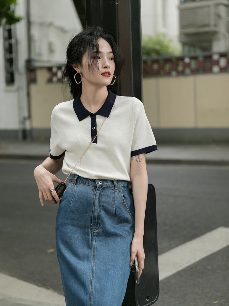 

Women's ort Sve Knitted irt White Regular Fit Summer Faion Sensation ort Length Top Korean Sle Commute Wind