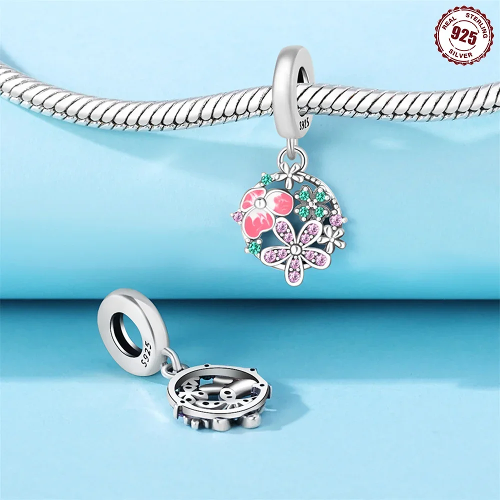 Colgante de plata de ley 925 para mujer, abalorio de flor de cerezo rosa, compatible con pulsera Pandora Original, fabricación de joyas