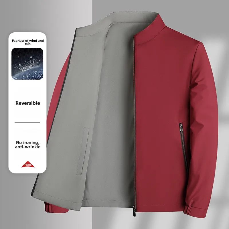 Busin Casual Double-Sided Wear Colletto alla coreana Jaet da uomo Autunno Primavera Cappotto aggiuntivo per papà di mezza età Sle