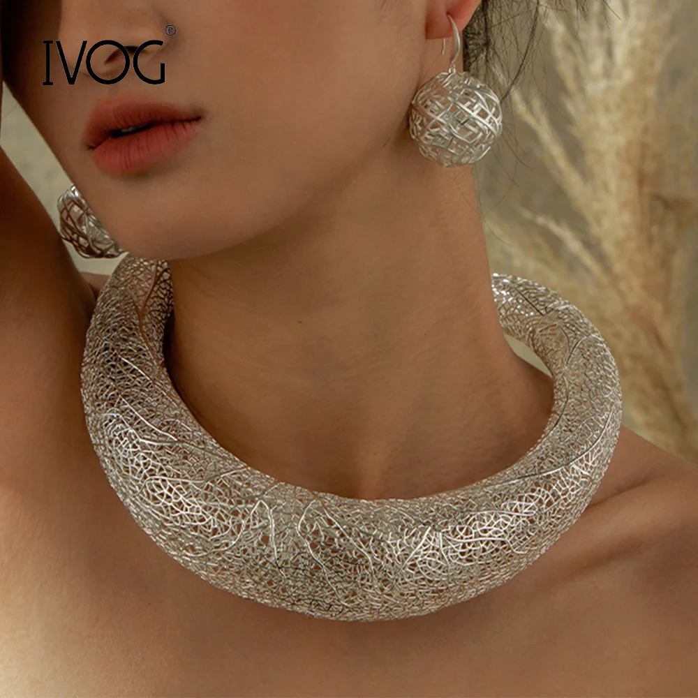 IVOG Hollow Tribal Choker Necklace Flexible Open Torque Women Party Collier Collana Trendy Modern Minimalist Fashion Jewelry