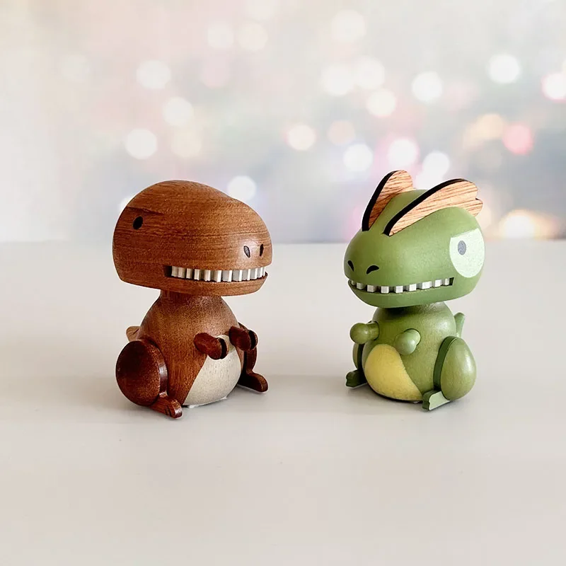 Dinosaur solid wood car bobblehead spring ornament Birthday gift Sen fun creative