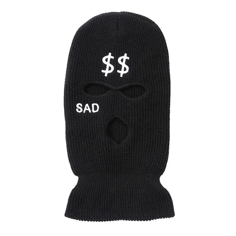 Winter Men Women Knitted Balaclava Helmet Full Face Ski Mask 3 Hole Embroidered Text Black White Pink Neon Green Yellow