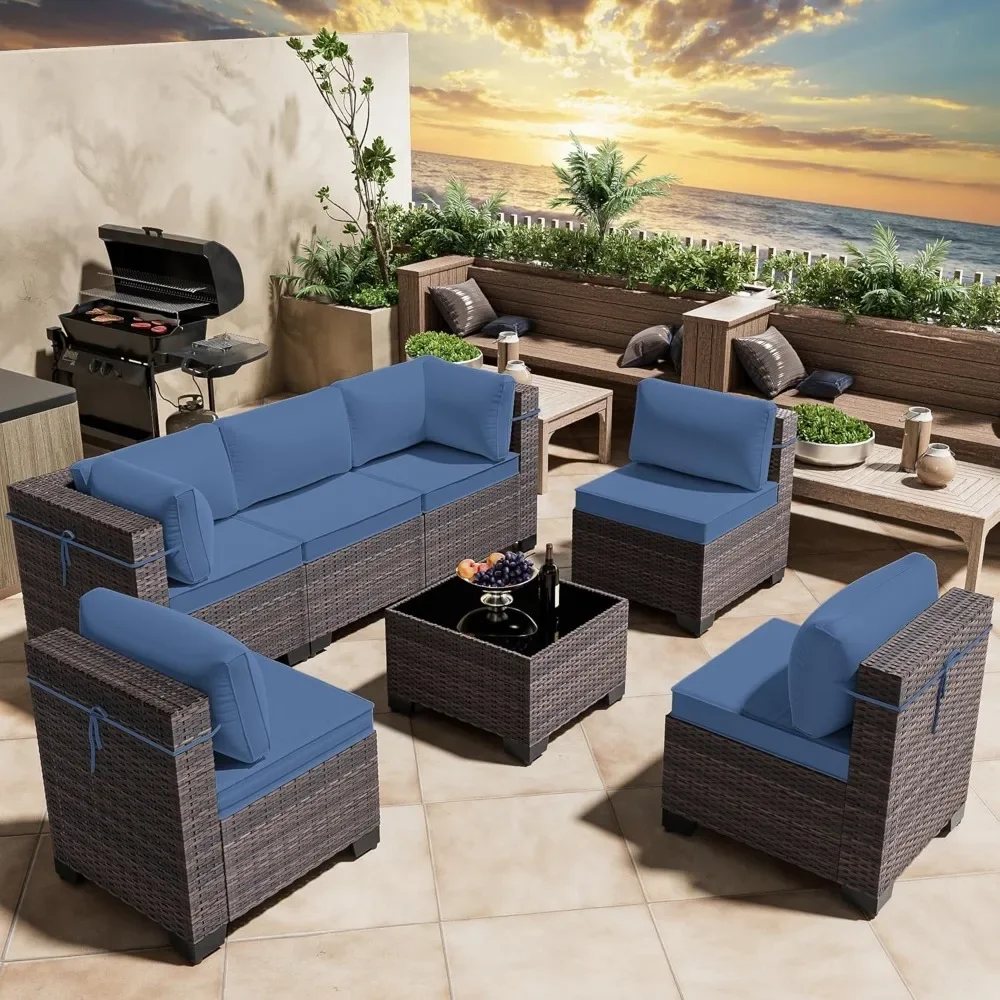 Outdoor Patio Furniture Set, Outdoor Furniture All-weather Patio Sectional Sofa, PE Rattan Modular Set with Coffee Table