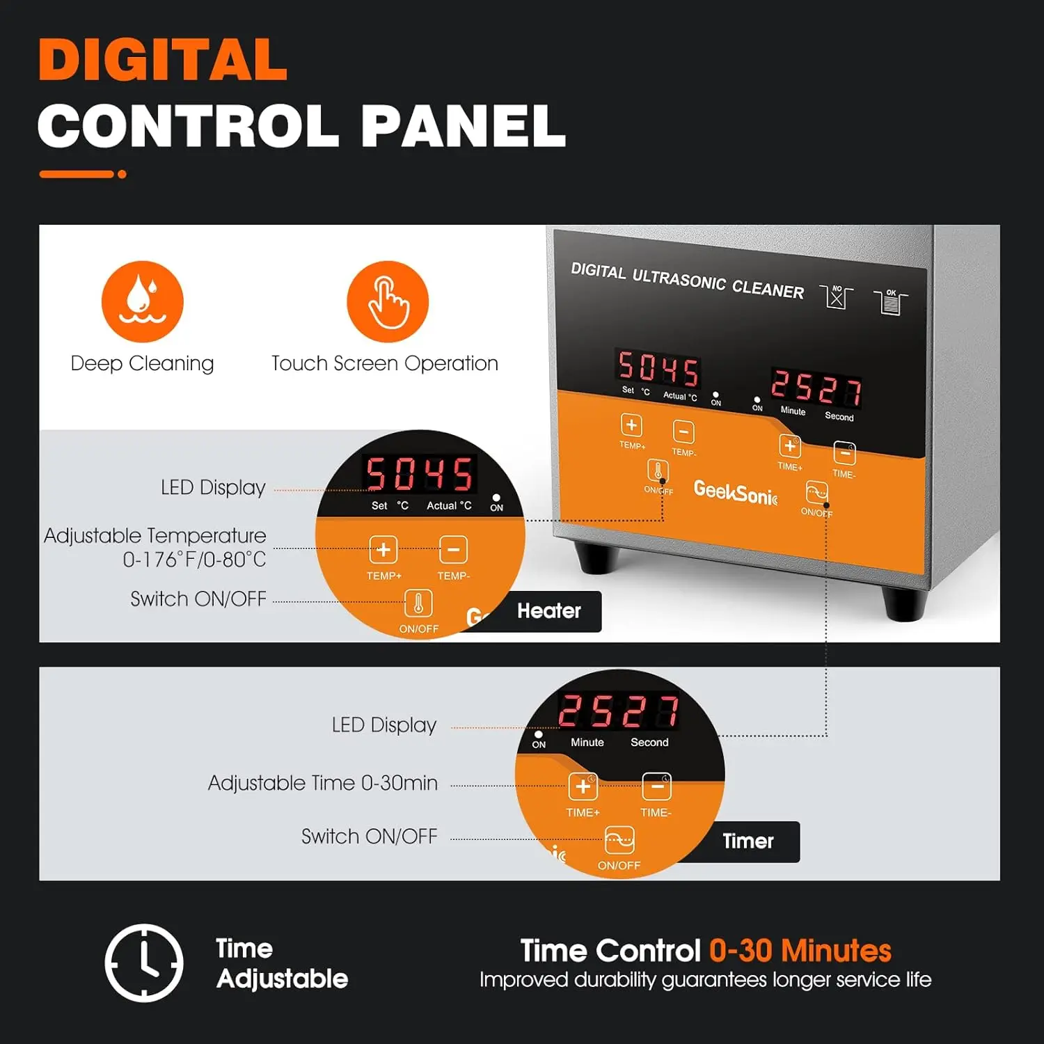 ACMESONIC 2L เครื่องทําความร้อนจับเวลา Digital Ultrasonic Cleaner 40kHz SUS 304 สแตนเลสสําหรับเครื่องประดับนาฬิกาแว่นตาอุปกรณ์เสริม