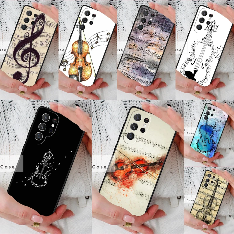 Musical Notes Violin Classical Phone Cover Case for Samsung Galaxy S26 Ultra S20 FE Note 10 S24 S23 S21 S25 Plus S22