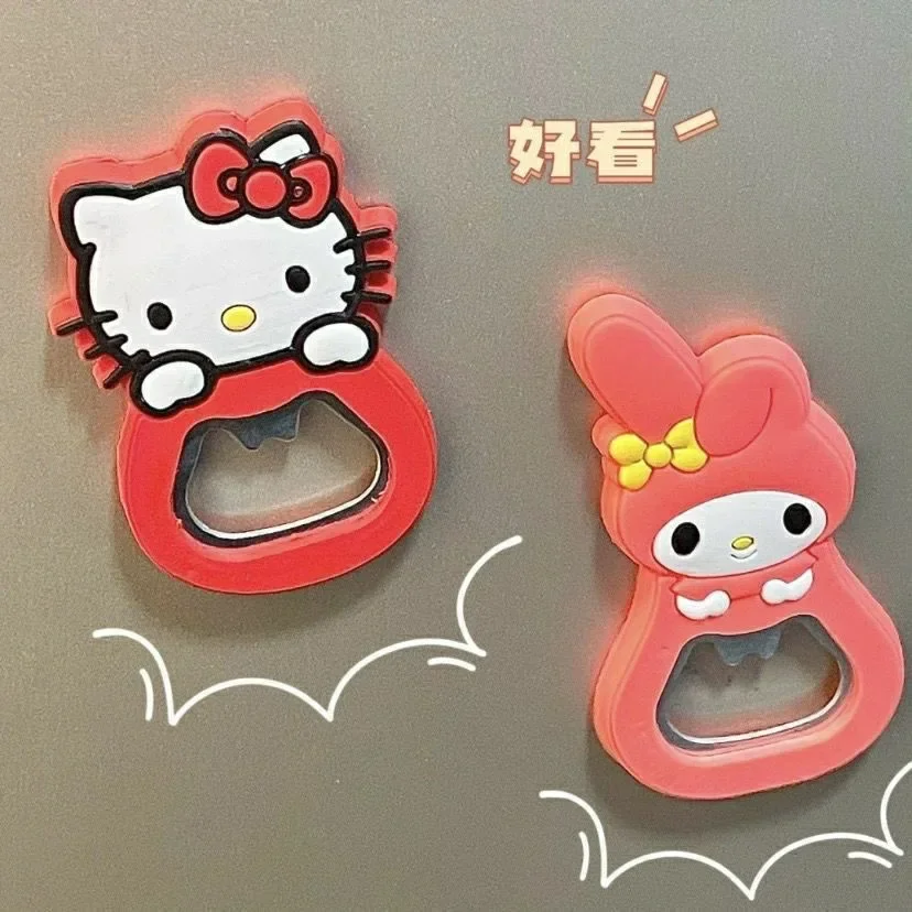 Sanrio Hello Kitty Cartoon Bottle Opener Fridge Magnet PVC Soft Rubber Disney Kawaii Stitch Portable Beer Openers Household Item