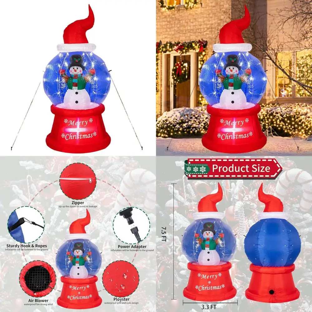 

7-Foot Snowman LED Snow Globe Inflatable Outdoor Christmas Decoration for Holiday Yard and Garden