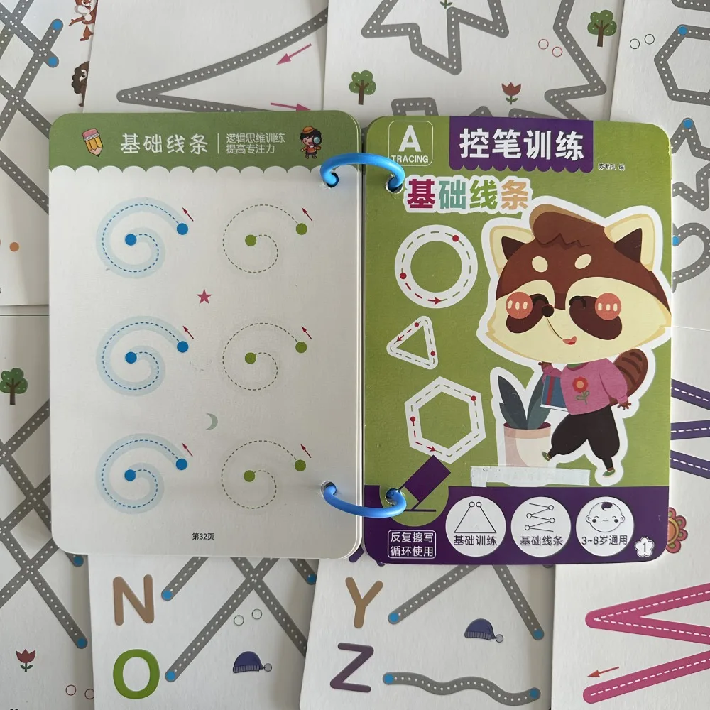 36pages Reusable Kids' Writing Book - Erasable Practice for Ages 3-6, Durable Training Workbook