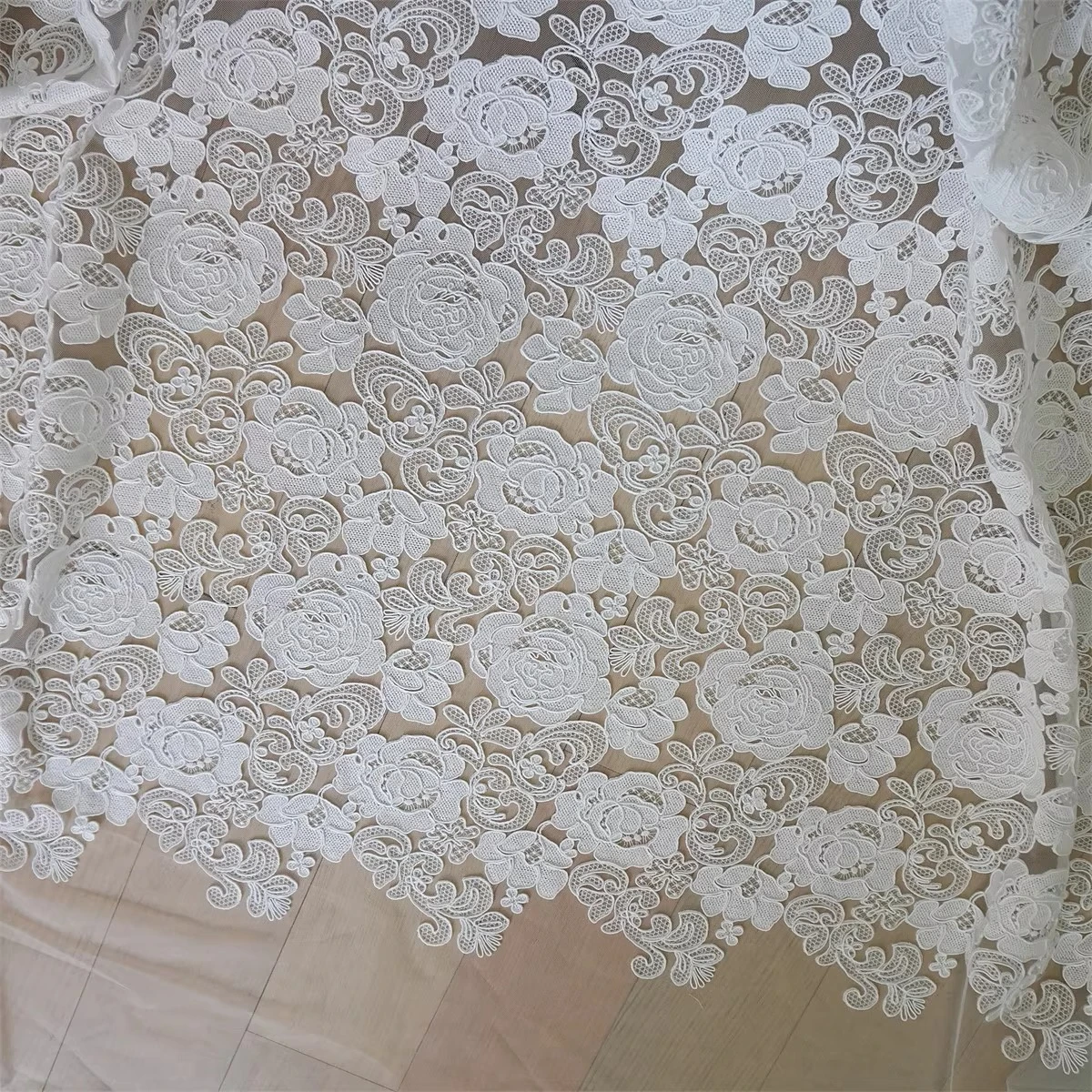 

Border Embroidered Rose Lace Fabric Beautiful Bride Wedding Dress DIY Sewing Accessories RS2509162