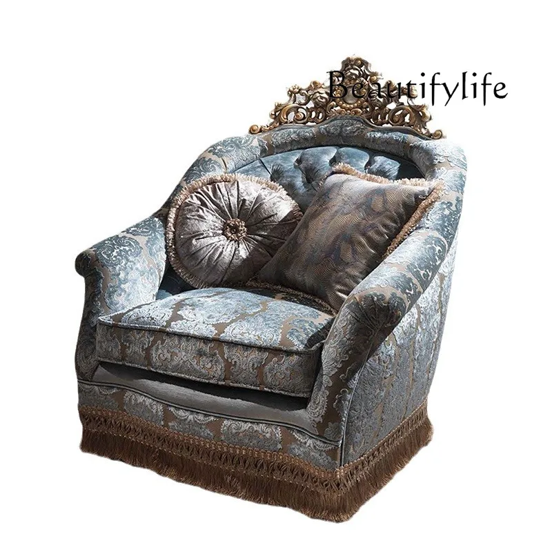 

European solid wood carving flower fabric sofa combination French luxury court living room furniture