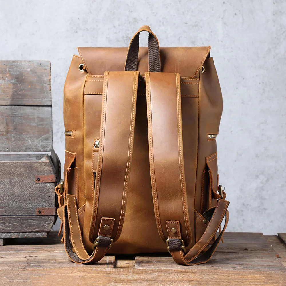 S.WORKER Vintage Echtleder Herrenrucksack Laptop-Tasche Casual Crazy-Horse Leder Schultasche Outdoor Reise-Weekender-Tasche – Detail 9