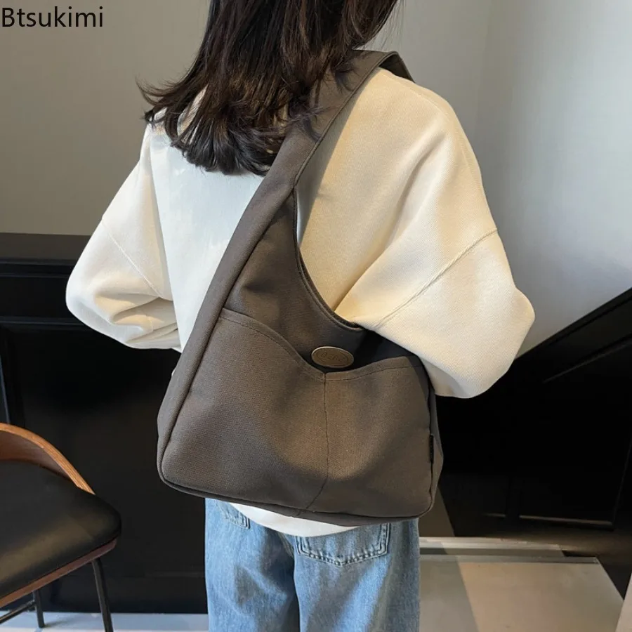 Large Capacity Canvas Hasp Women Shoulder Bags 2026 New Fashion Casual Versatile Solid Color Concise Commuting Commute Tote Bag