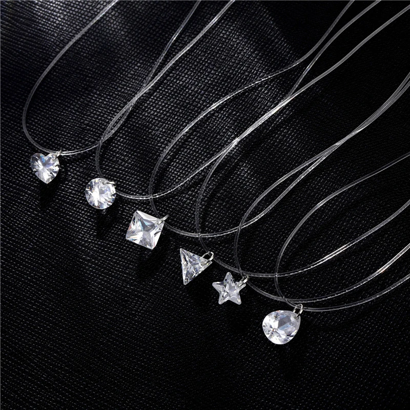 1 PC Fashion Invisible Transparent Fishing Line Choker Necklace Rhinestone Pendant Zircon Neck Lace For Women Jewelry Gift