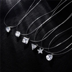 1 PC Invisible Transparent Fishing Line Choker Necklace For Women Rhinestone Pendant Zircon Neck Lace Birthday Jewelry Gift