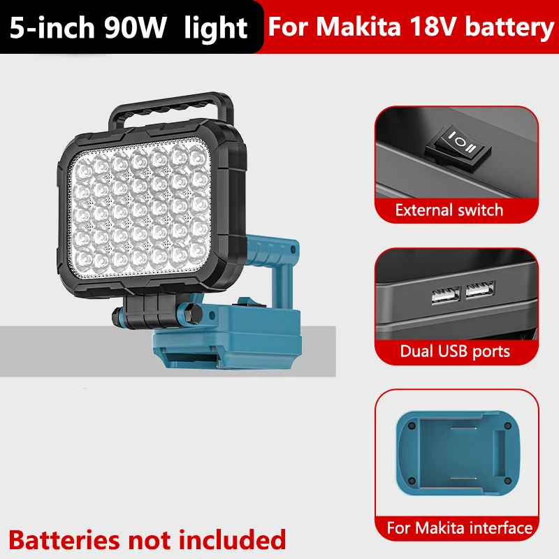 Draagbare lichtlantaarn met USB voor Makita 18V Li-ionbatterij LED-zaklamp met haak voor noodverlichting