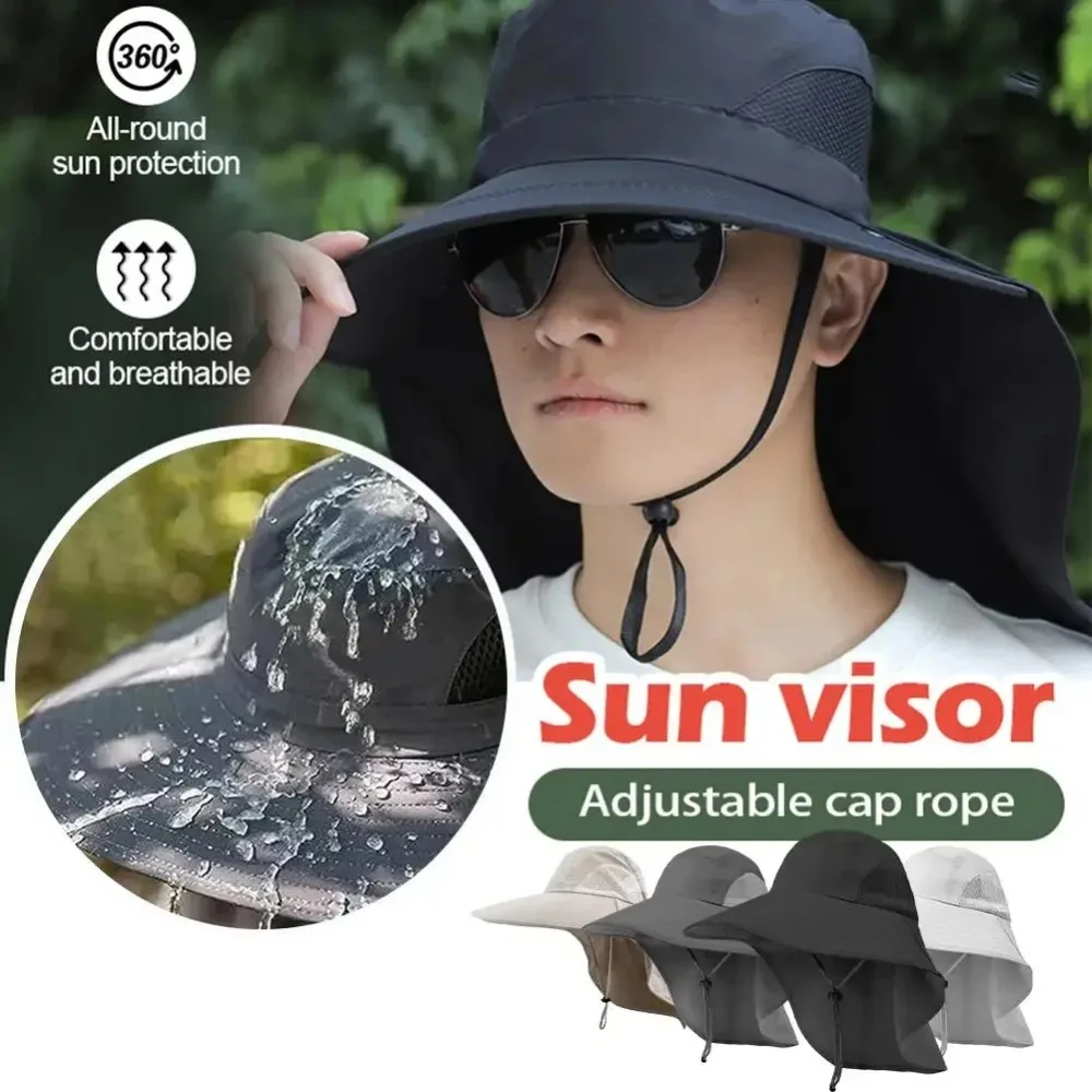 Summer Adjustable Wide Brim Sun Hat with Neck Flap for Men Women Outdoor 50+UPF Protection Safari Cap Hiking Camping Fishing Hat