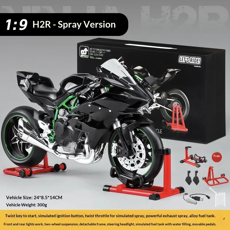 Kawasaki Ninja H2R Modello dinamico in scala 1:9 - Motocicletta in lega effetto fumo in confezione regalo, auto da collezione