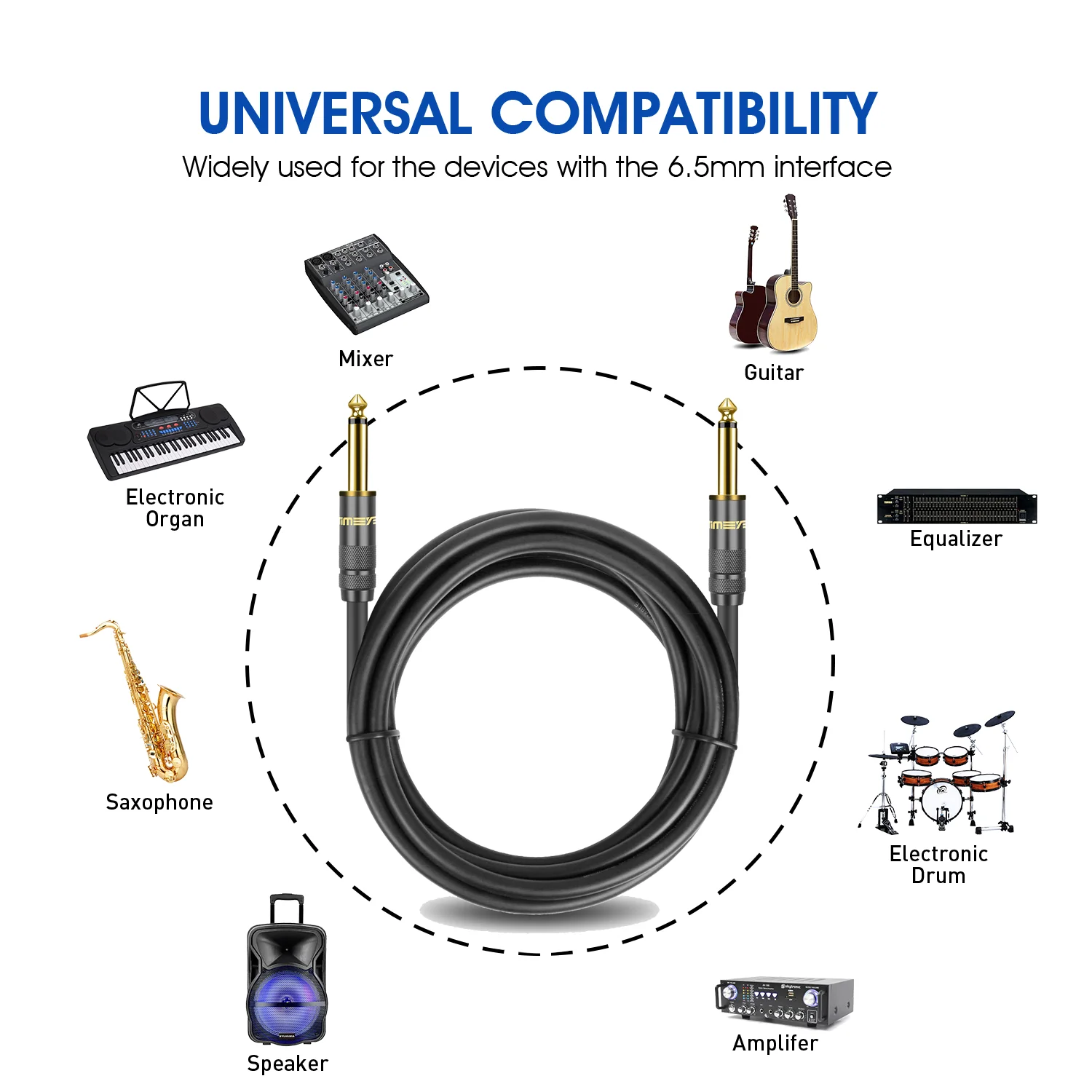 1/4 Cal prosty kabel przyrządowy 6.35mm do 6.35mm stereofoniczny kabel profesjonalna gitara Audio do klawiatury wzmacniacza gitara basowa