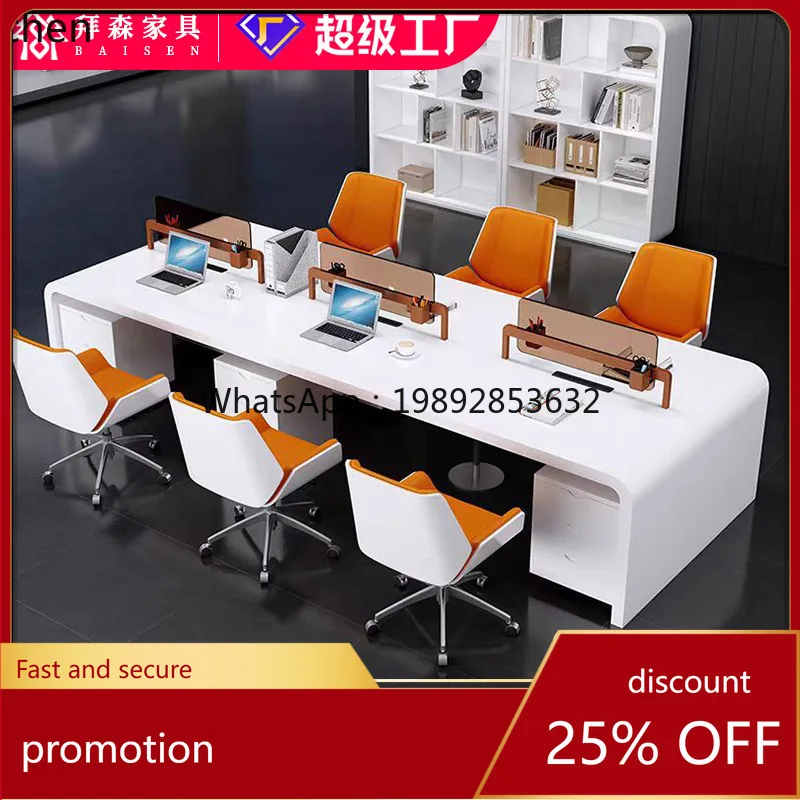 

HT High-End Office Desk for Staff, 4-6 Person Double Seat Employee Finance Desk, Simple Computer Desk and Chair