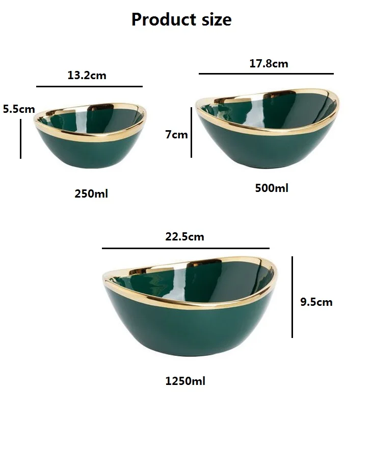 Nordic Ceramic Bowls In Gold Inlay Creative Salad Fruit Snack Soup Dessert Noodle Bowl Tray Kitchen Tableware