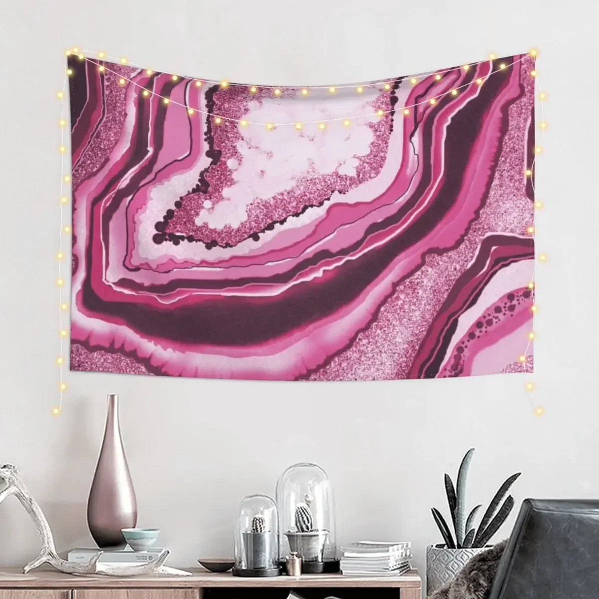 Modern Abstract Hot Pink Agate Geode Gemstone Crystal Tapestry Bedroom Decor Home Decorators Wall Decoration Items Tapestry